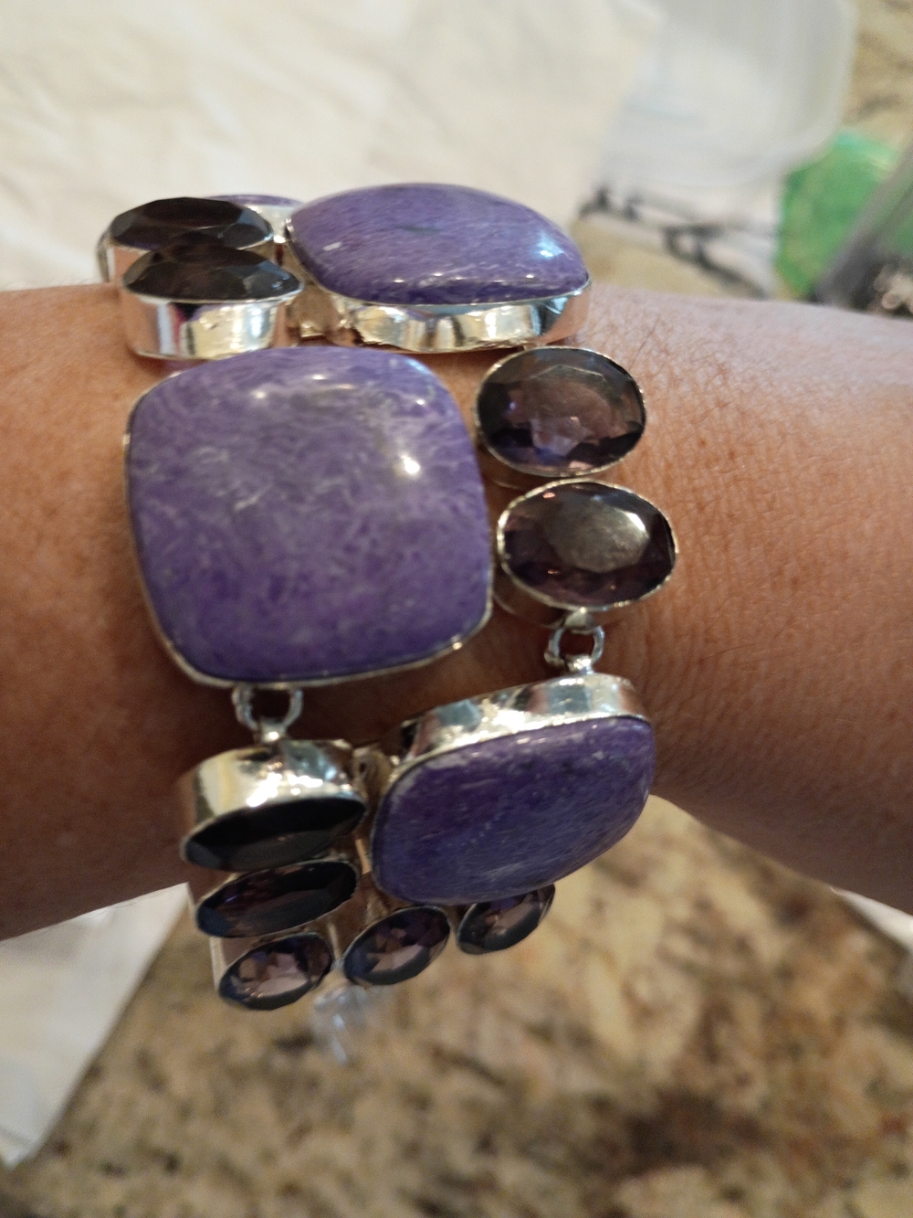 Purple Morganite & Faceted Amethyst Statement Bracelet